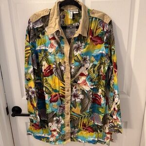 Newport‎ News Swim Cover-up Button Front Collared Size 18 Floral Cruise Wear NEW